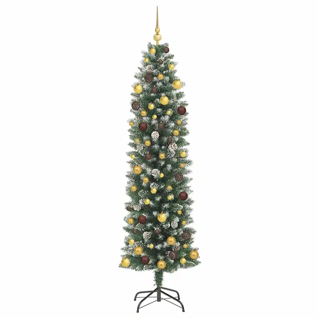 Albero di Natale Artificiale Sottile Verde e Bianco 210 cm