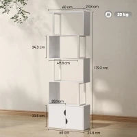 Libreria Moderna con 5 Ripiani e Armadietto a 2 Ante in Legno, 60x23.8x179.2 cm, Bianco