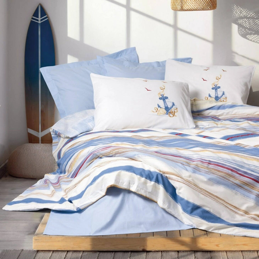 Austintown, Copripiumino Matrimoniale Federa Inclusa, 260x220 cm blu
