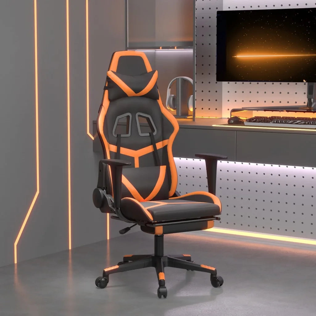 Sedia Gaming Massaggio Poggiapiedi Nero e Arancione Similpelle 345440