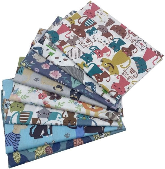 Tessuto quadrato 100% cotone - Patchwork - 50 x 50 cm - 8 pezzi - Manufatto artigianale - Per ricamo/decorazione