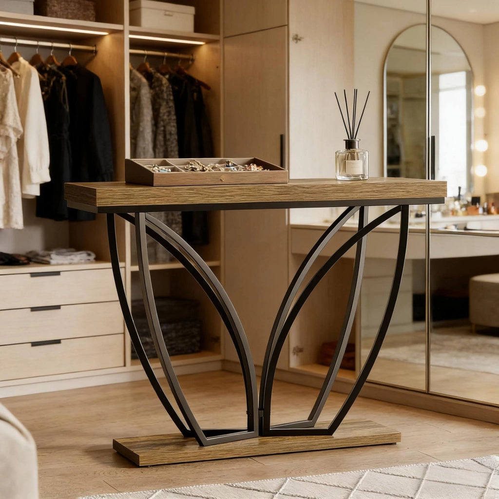 Consolle stretta 105 x 30 cm in MDF e metallo; nero e marrone rustico