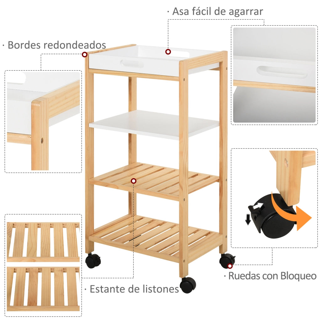 Carrello Multiusos per Cucina ¨C zephmum ¨C Bianco 40x30x76 cm
