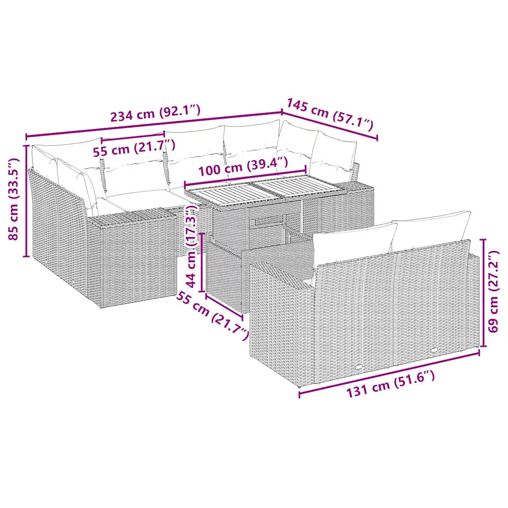 Set Divani da Giardino 11 pz con Cuscini Beige in Polyrattan