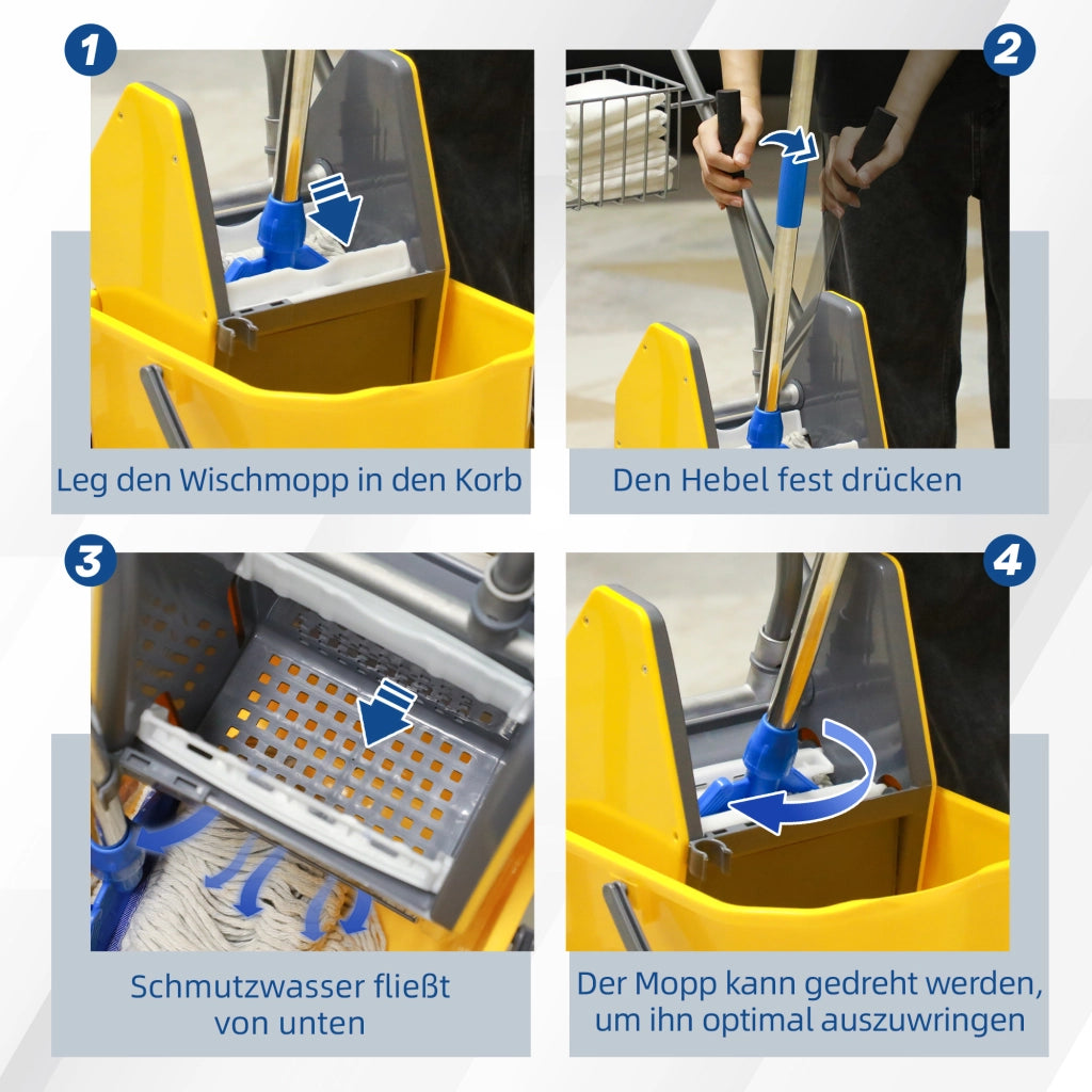 Secchio per lavaggio ¨C zephmum ¨C Giallo, plastica, metallo, con ruote