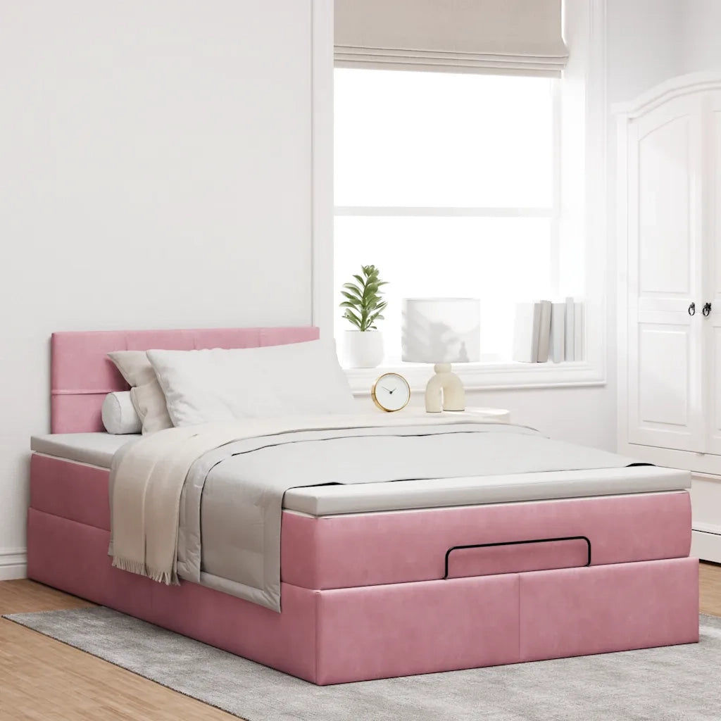vidaXL Pouf Letto con Materasso Rosa 120x190 cm Velluto