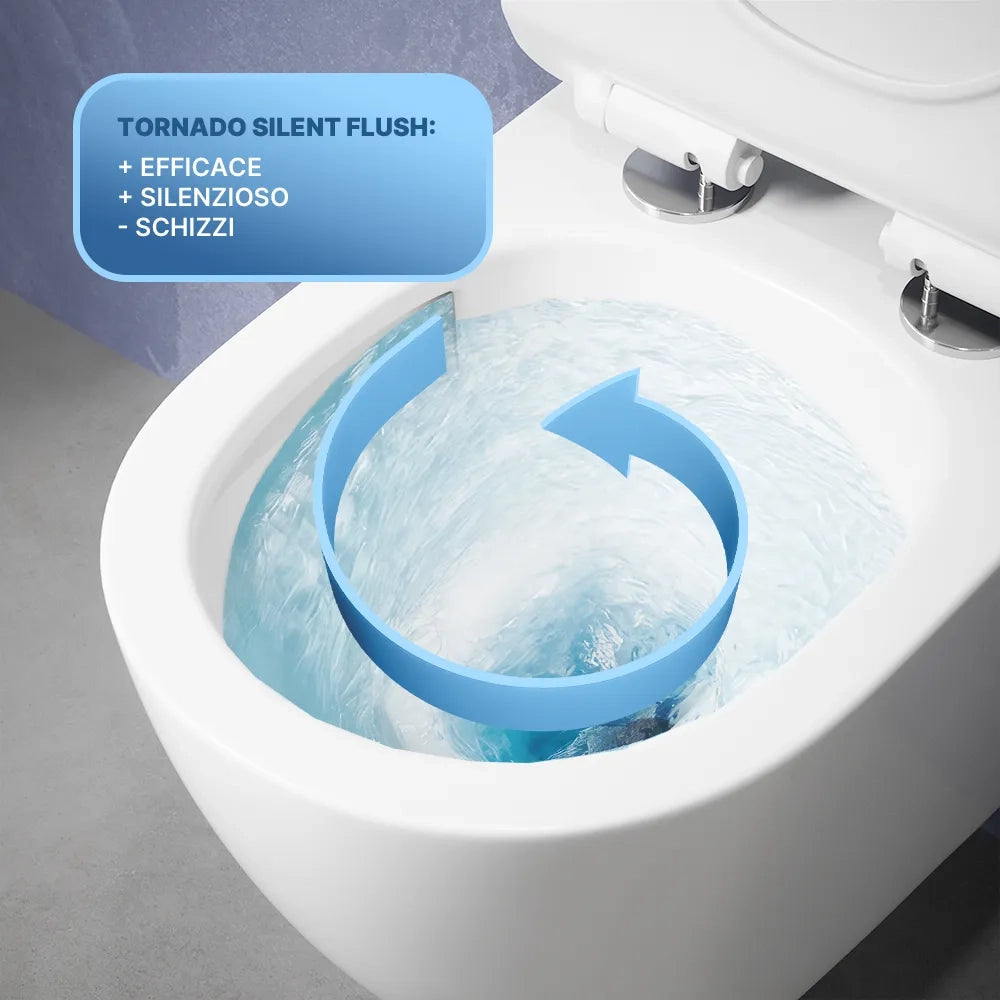 Vaso sospeso tornado silent flush in ceramica bianco lucido sedile con chiusura rallentata | Parigi