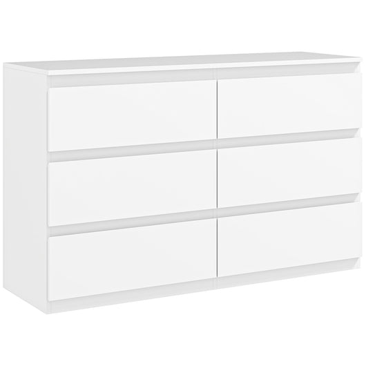 Comò Cassettiera 6 Cassetti 120x39x75 cm con Maniglie a Gola in Legno Bianco