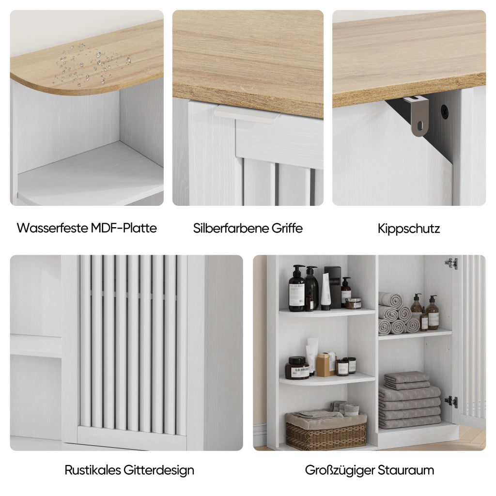 Mobile angolare con 3 ripiani aperti e ripiani regolabili - per bagno - in MDF - 68×25×76 cm - bianco e rovere