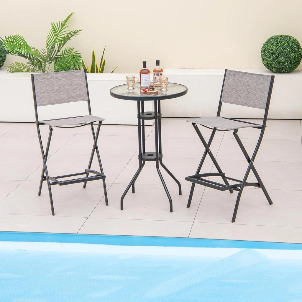 2 Sedie da Bar Pieghevoli, con Schienale e Poggiapiedi, Telaio Metallico Resistente e Tessuto Traspirante, Ideali per Terrazza e Uso Domestico