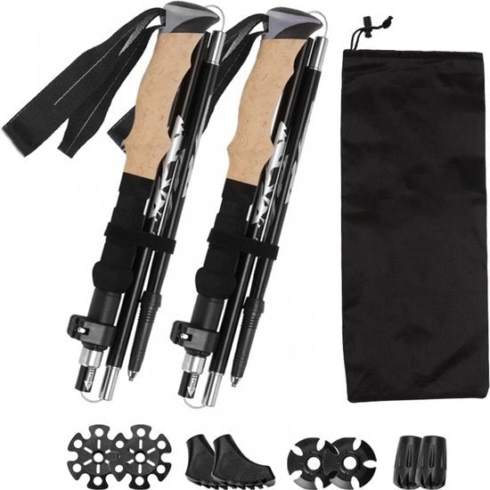 Impugnatura in curvatura - Set Completo - Stanghe da Camminata - Verst. - con Tasca e Accessori - Escursione - Funzione Anti-Schianto - Ultraleggera - Leggera e Compacta - Manubrio in Corno - per Escursione
