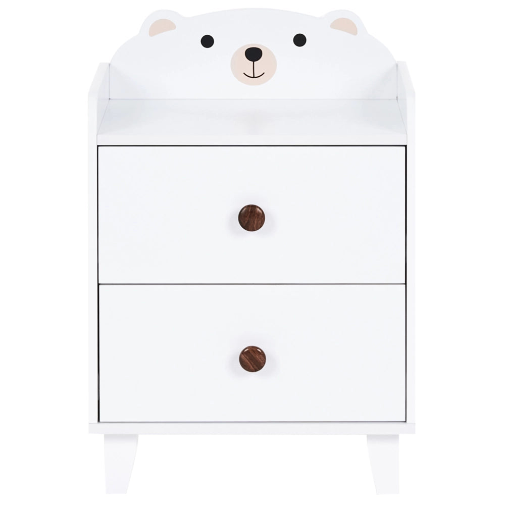 Comodino da Notte per Bambini Stile Scandinavo Tema Animale Bianco in MDF e Gambe in Legno di Pino