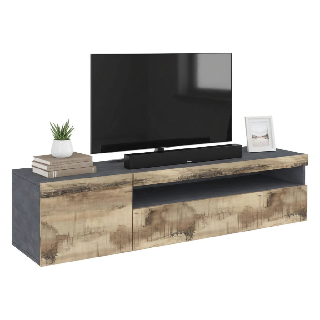 Mobile da soggiorno Porta Aquilo, Made in Italy, Supporto per Aquilo da salotto 2 ante, cm 150x40h37, Grigio Ardesia e Acero