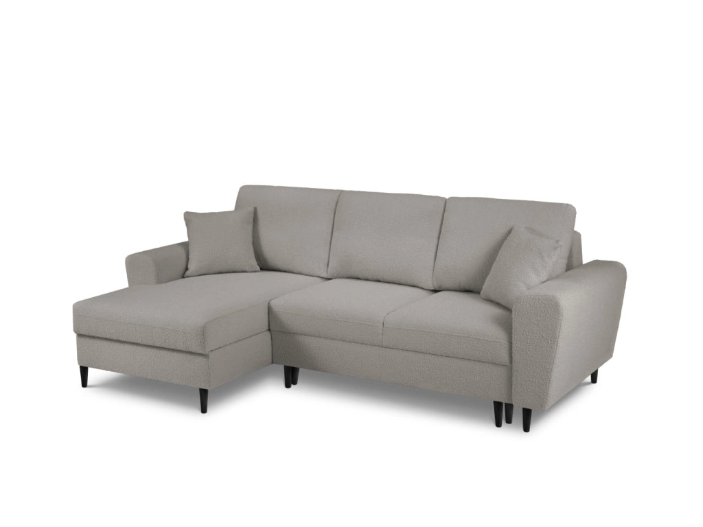 Cosmopolitan Design - Divano convertibile angolare sinistro con contenitore "Kyoto" 4 posti in bouclé grigio 
