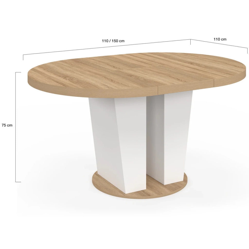 IDMarket - ELIAD tavolo da pranzo rotondo allungabile 4-8 persone in legno e bianco 110-150 cm