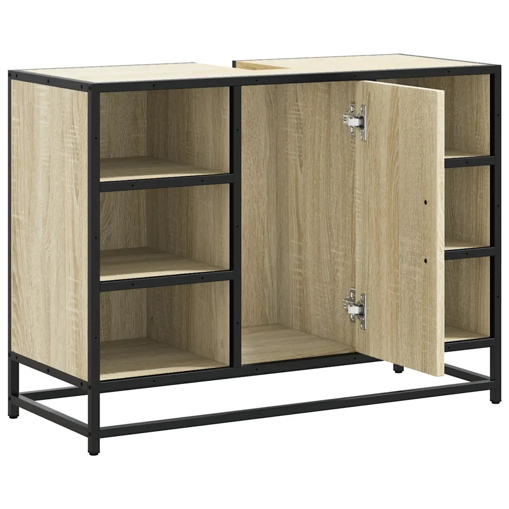 Mobiletto per Lavabo da Bagno Rovere Sonoma 80x33x60 cm Legno Massello 849290