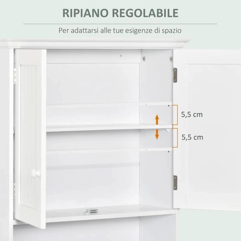 MOBILE BAGNO SOSPESO CON ARMADIETTO A 2 ANTE E RIPIANO APERTO, MENSOLA INTERNA REGOLABILE, BIANCO