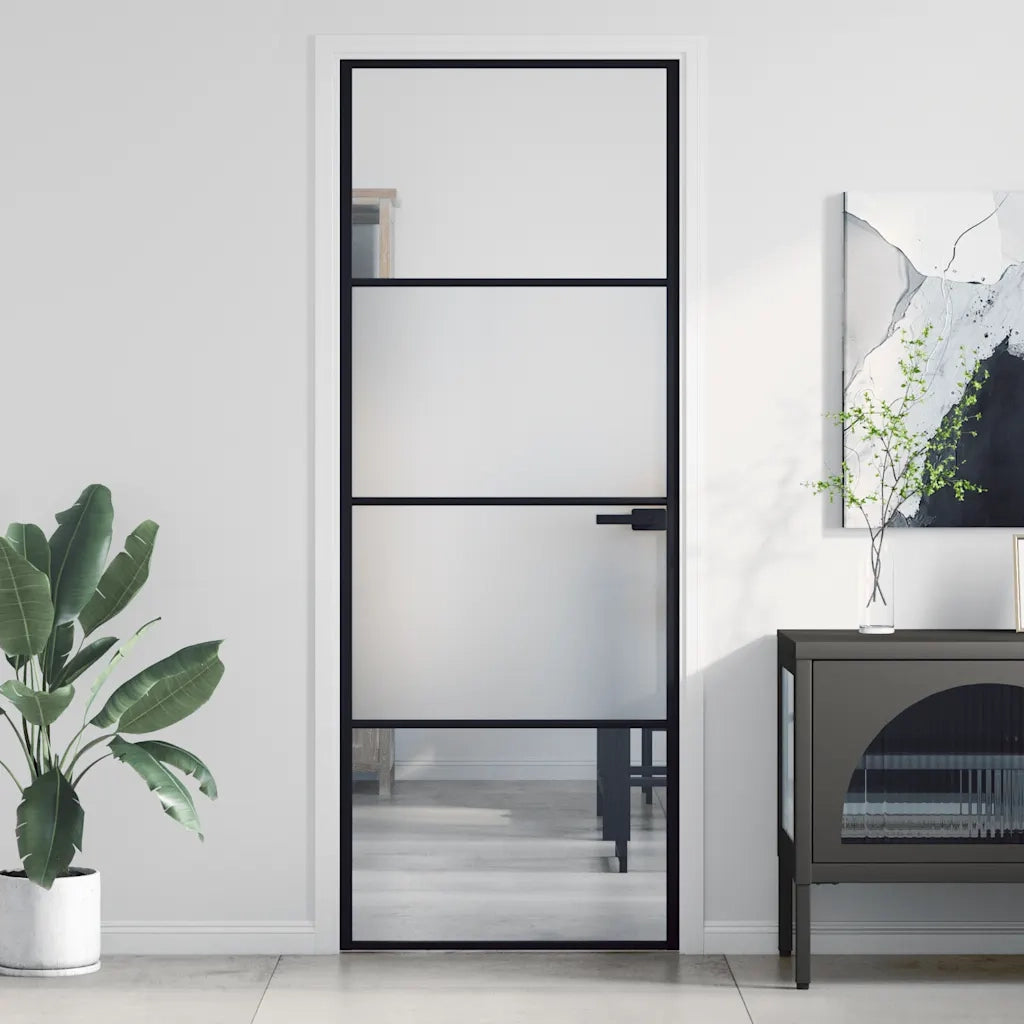 Porta per Interni Nera 76x201,5cm Vetro Temperato e Alluminiocod mxl 107737