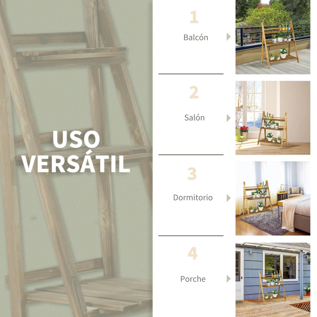 Scaffale per Piante 3 Livelli Pieghevole ¨C Zephmum ¨C Legno Naturale 80x37x93 cm