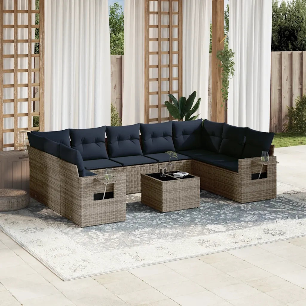 Set Divani da Giardino 10 pz con Cuscini Grigio in Polyrattan 3220610