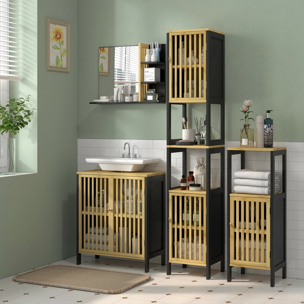 Specchiera Bagno Moderna a 4 Ripiani in Legno ¨C Zephmum ¨C Nero 45x15x58.5cm