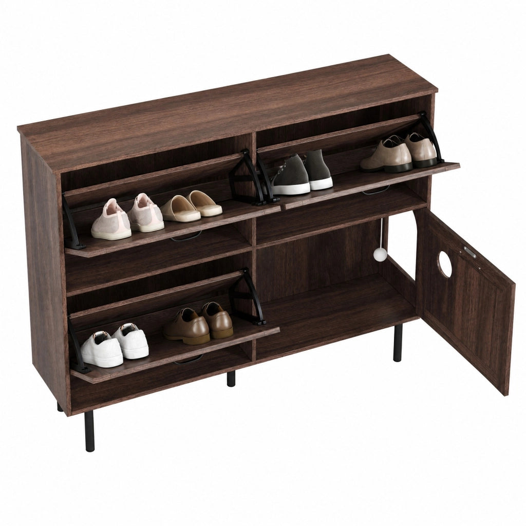 Scarpiera salvaspazio con 4 ante, 3 ribalte per 7¨C9 paia di scarpe, con gioco integrato per gatti, finitura Natural Walnut