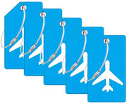 Set di 5 etichette di bagaglio in silicone con tessera di identificazione, etichette di bagaglio per valigie con cavi in acciaio inossidabile, etichette per borse, colore celeste notte