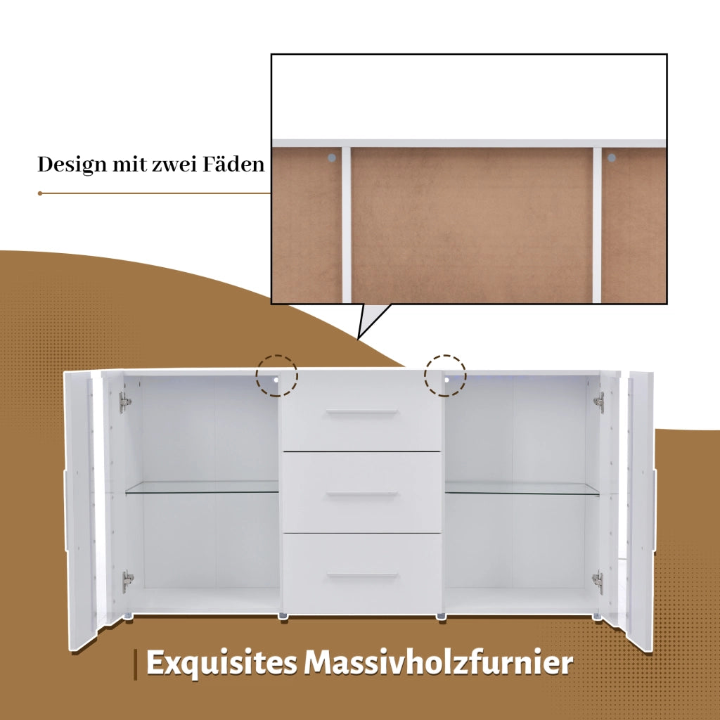 Mobile TV con 2 ante e 3 cassetti; illuminazione LED - per soggiorno - 140×35×70 cm