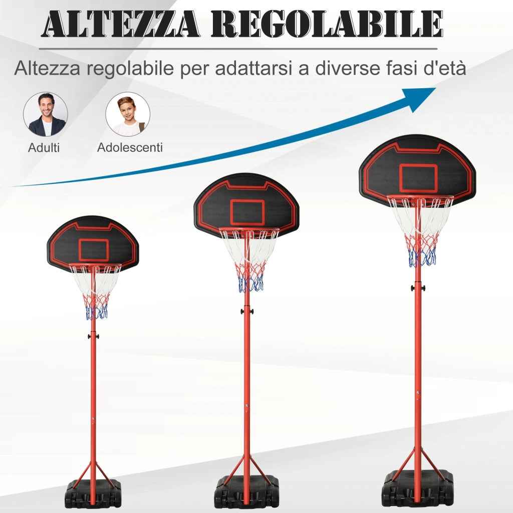 EasyComfort Canestro Portatile Canestro Basket da Esterno con Altezza Regolabile 193.5-248.5cm e Base da Riempire con Acqua o Sabbia, in Acciaio e Nylon 73x49x194-249cm
