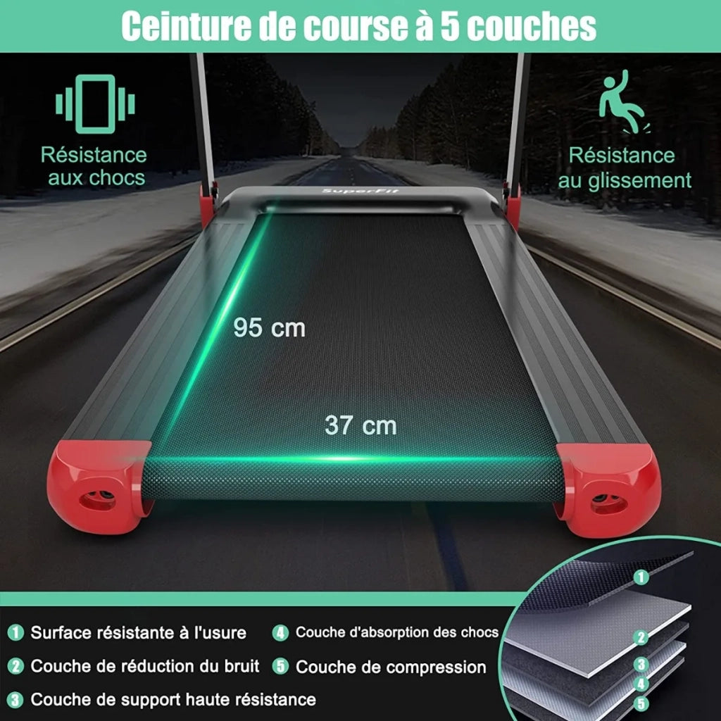 Tapis roulant elettrico pieghevole per casa velocità 0,9-12 km/h con display LED e Bluetooth