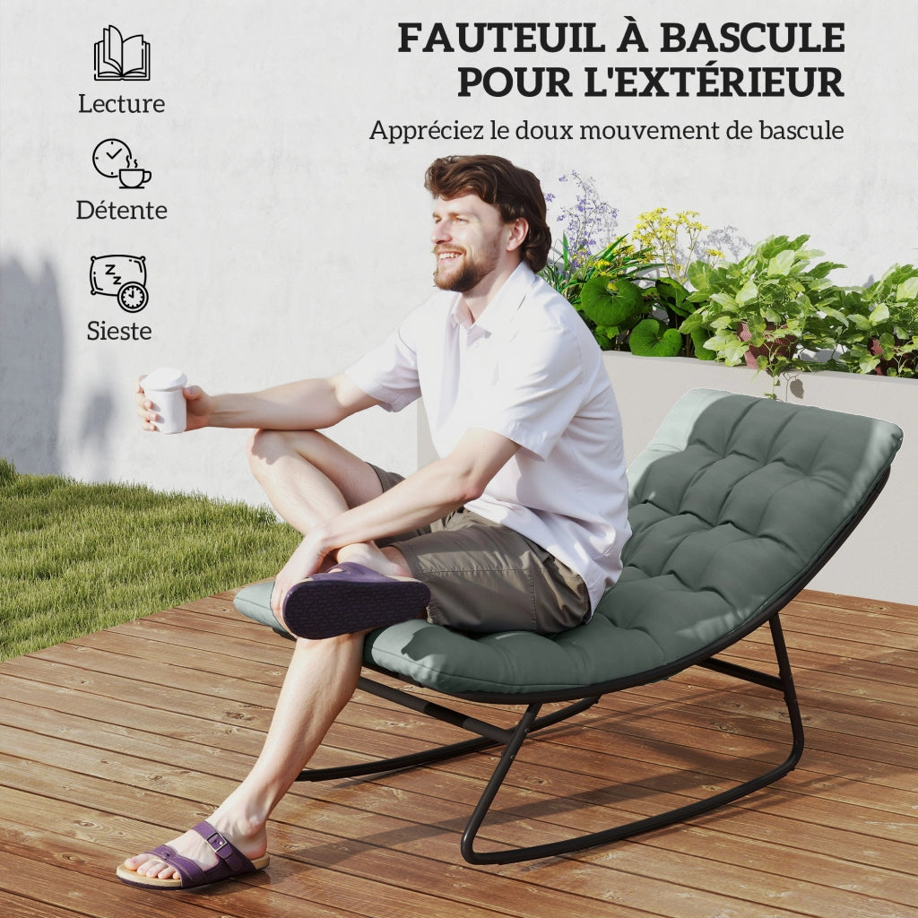 Set 2 poltrone a dondolo da giardino ¨C Xylo ¨C tessuto textilene grigio con cuscini