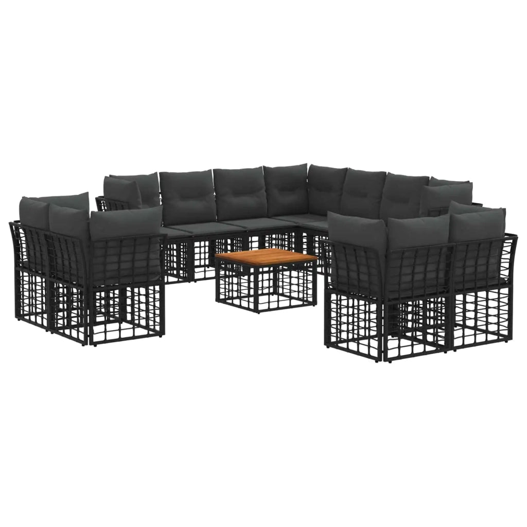 Set di divani da esterno 12 pcs Nero e Grigio scuro Poliestere