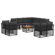 Set di divani da esterno 12 pcs Nero e Grigio scuro Poliestere