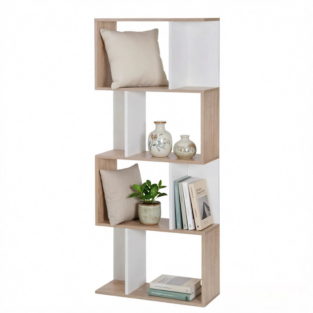 LIBRERIA S-ფორმata 60x24x148 cm in pannello di truciolare, naturale/bianco