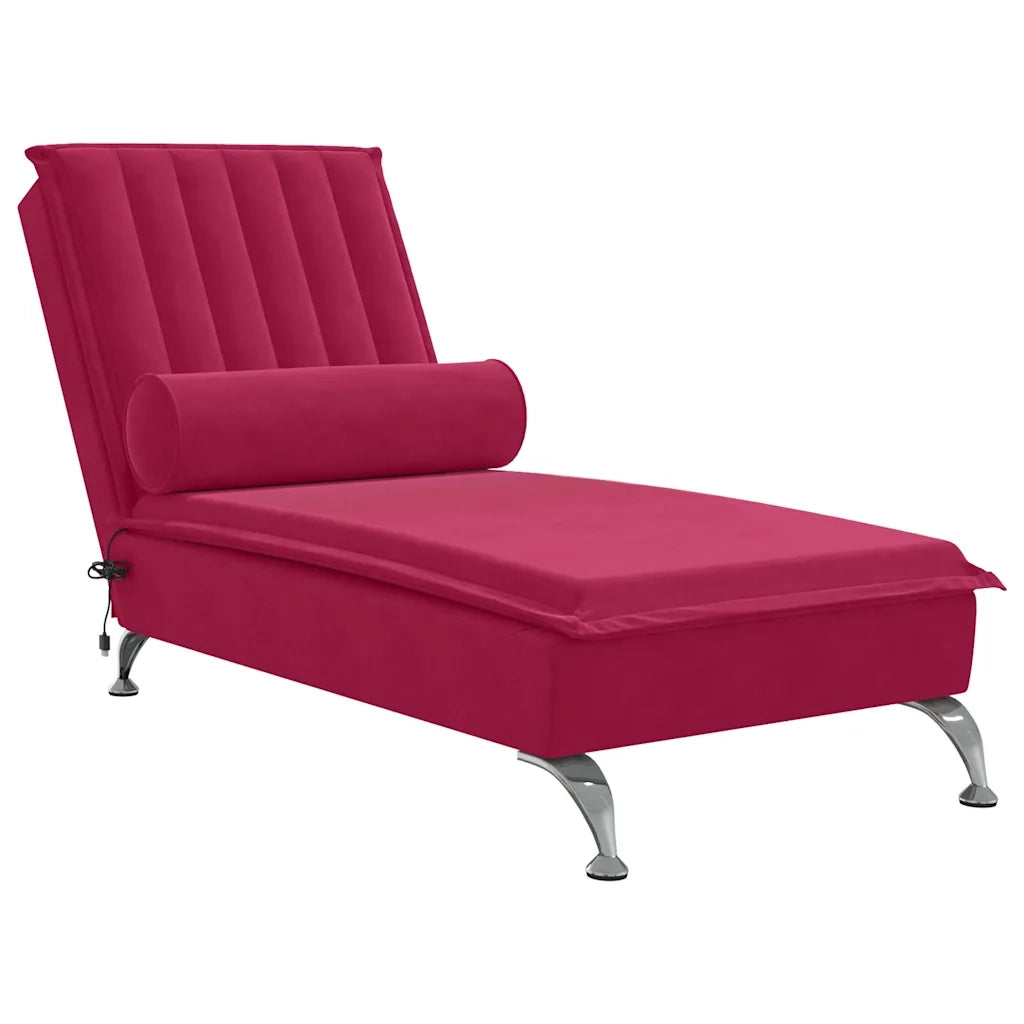 Chaise Longue Massaggi con Cuscino a Rullo Rosso Vino Velluto CFW2108549