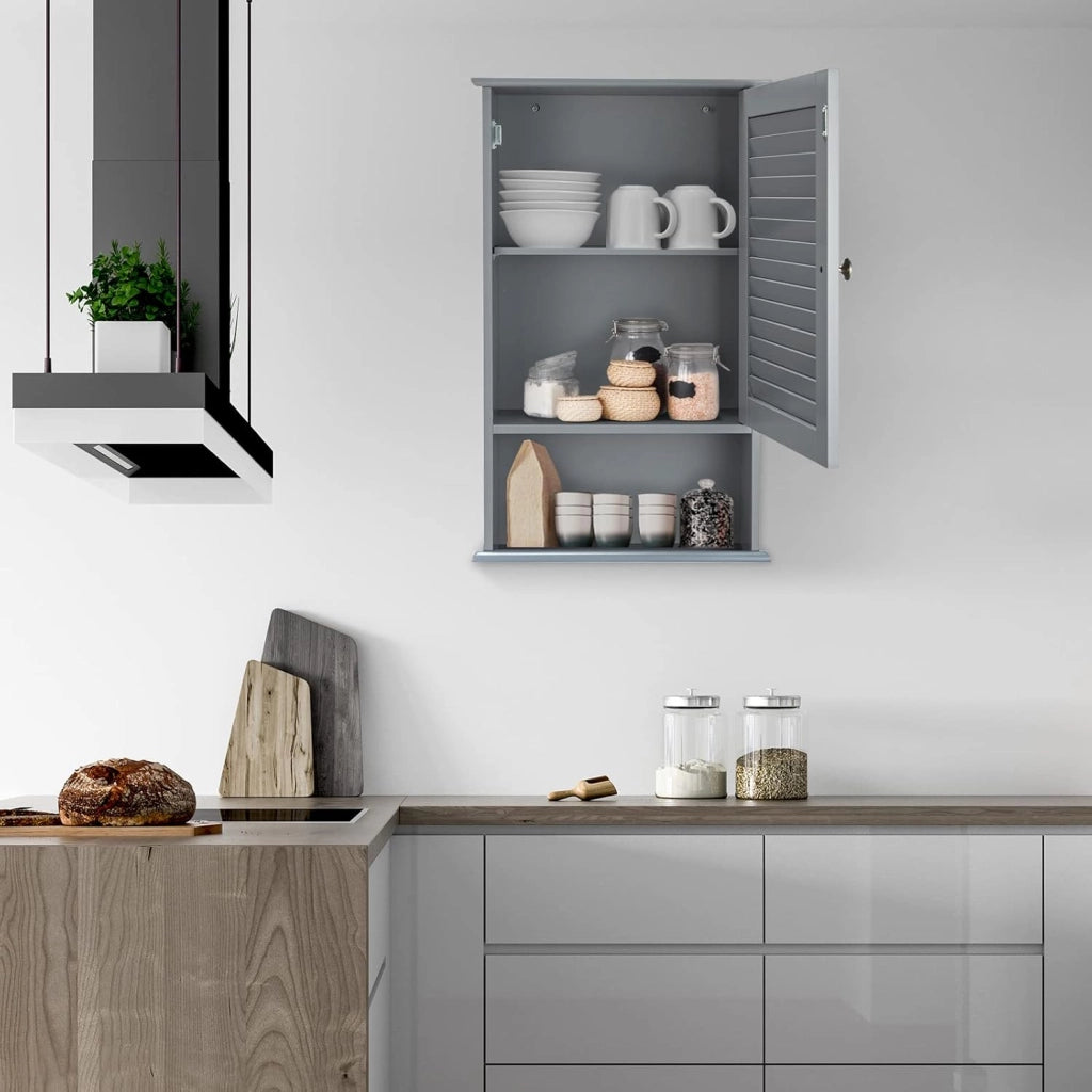 Armadio del Bagno Montato a Muro, Mensola Interna Regolabile, Struttura in MDF di QualitÃ , Pratico e Salva Spazio, Design Unico (Grigio)