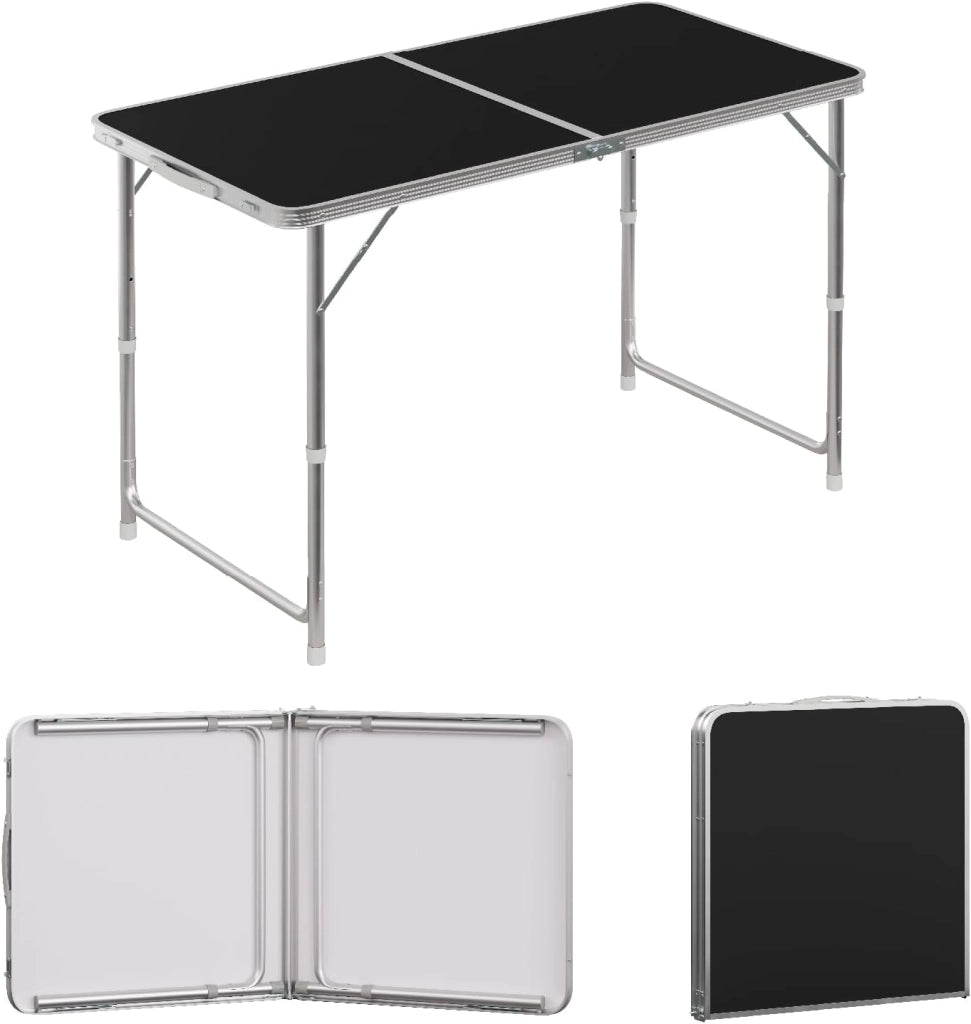 Tavolo da Campeggio Pieghevole Portatile con Maniglia per Picnic Giardino Altezza Regolabile in Alluminio MDF 120x60x55/70cm