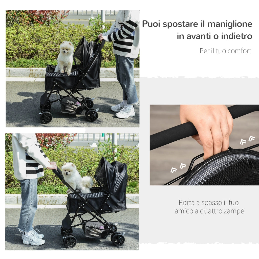 EasyComfort Passeggino per Cani Piccoli Pieghevole con Maniglione Girevole e Cestino Portaoggetti, Nero