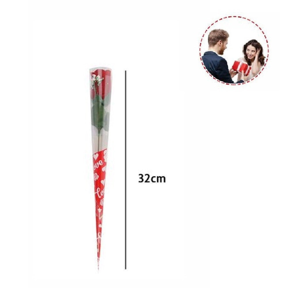 Trade Shop - Set 12 Pz Fiore Artificiale Rosso Stelo Foglie 32 Cm Regalo San Valentino 63290 -