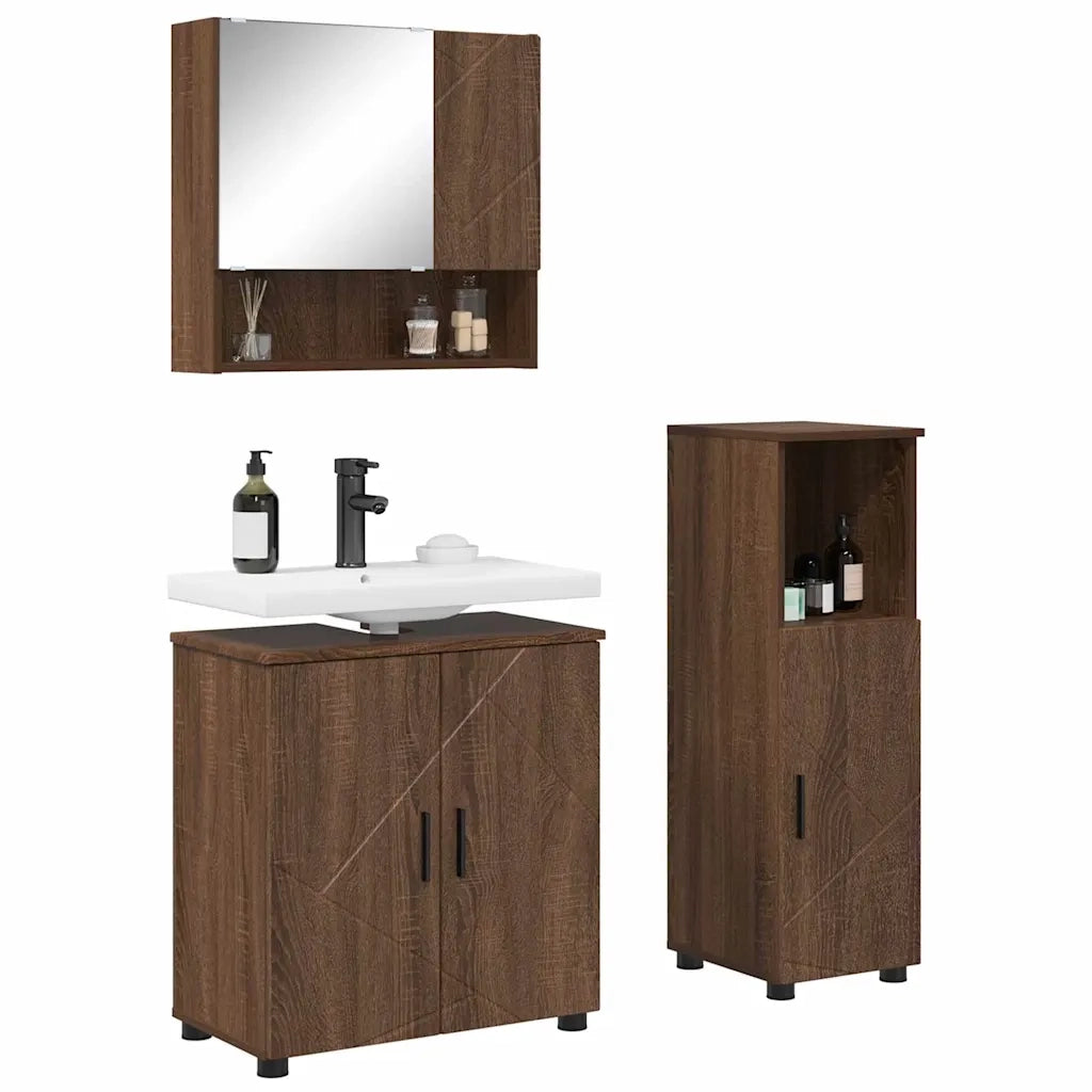 Set di mobili per il bagno con porta 3 pcs Rovere Marrone