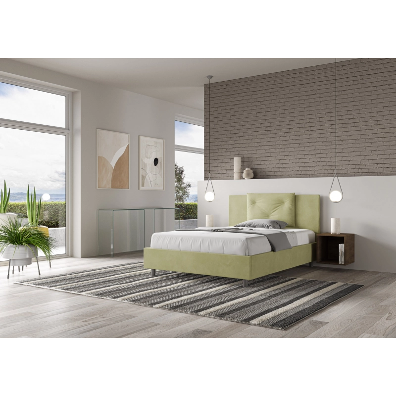 Letto imbottito Matrimoniale francese 140x190 cm Appia - Con rete,Microfibra,Tè verde