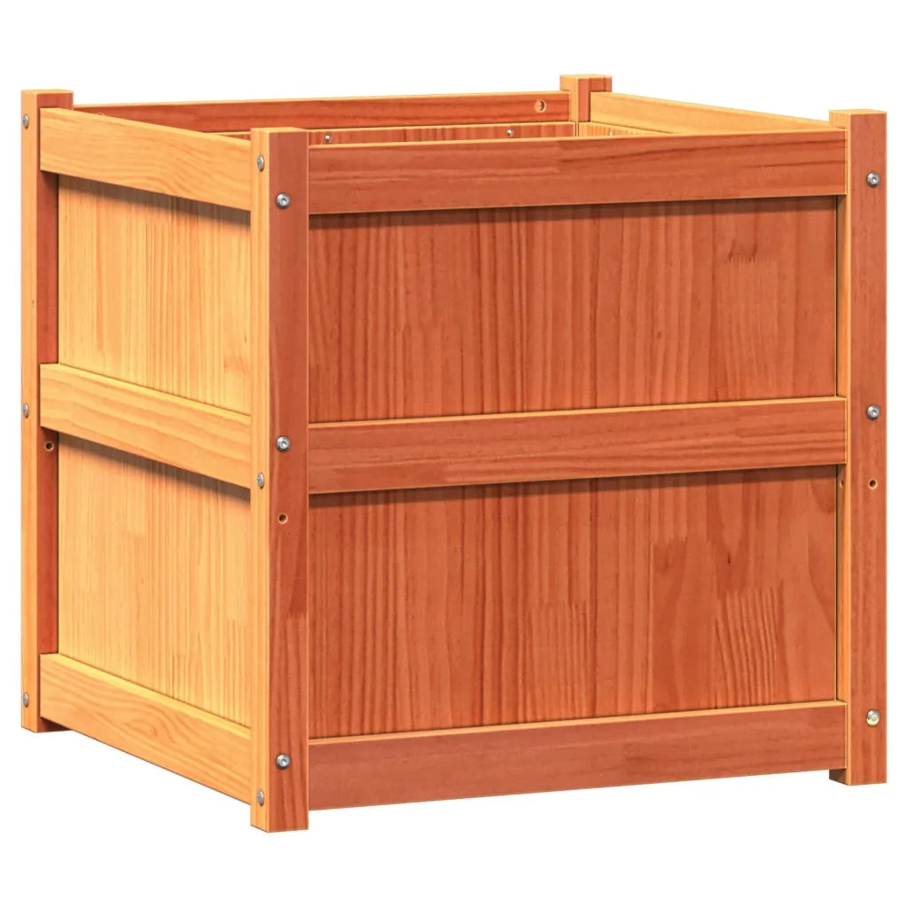 Fioriera | Cassetta per fiori | Vaso Giardino Marrone Cera 60x60x60 cm Legno Massello Pino
