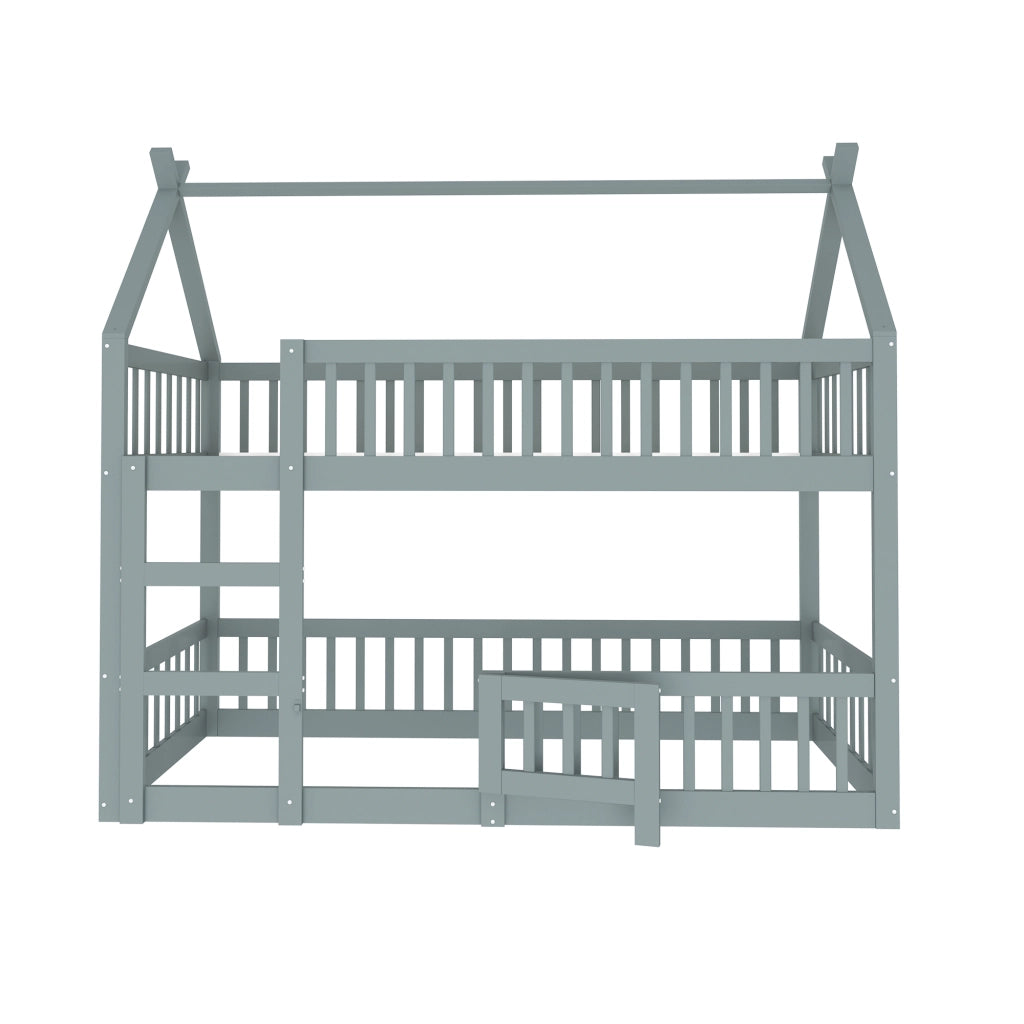 Letto a castello in legno grigio con scala 90x200 cm