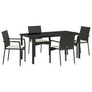 Set da Pranzo per Giardino con cuscino 5 pz | Set Salotto da Giardino Nero polyrattan