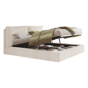 Letti contenitori 180x200 cm con contenitore e testiera imbottita; velluto a coste beige (Senza materasso)