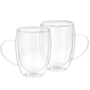 Lotto 2 bicchieri con manico a doppia parete 350 ml in vetro borosilicato solido Trasparente Cheffinger