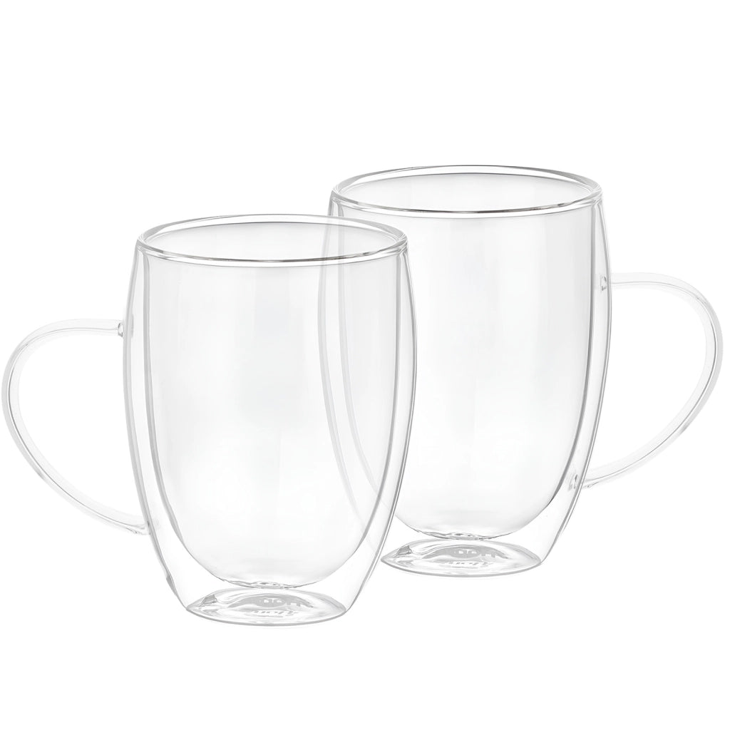 Lotto 2 bicchieri con manico a doppia parete 350 ml in vetro borosilicato solido Trasparente Cheffinger