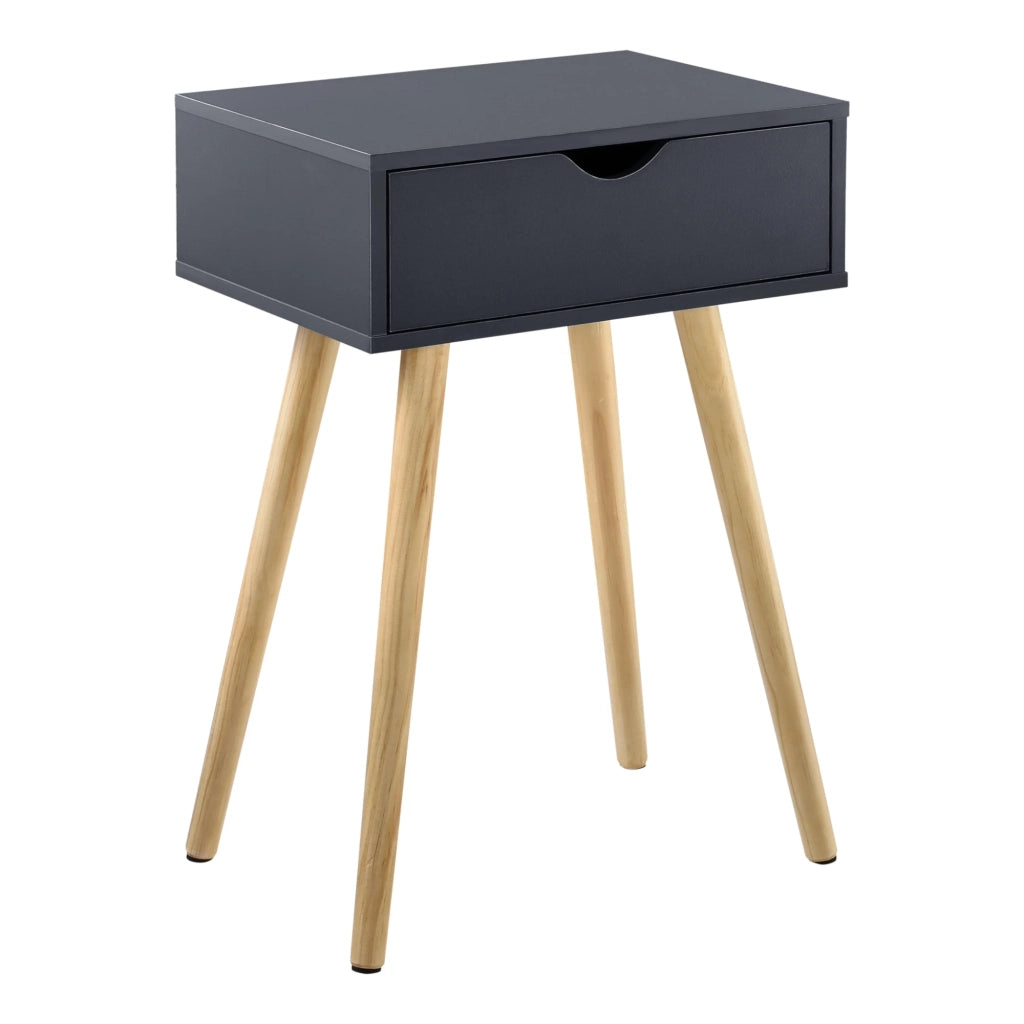 Tavolino con cassetto comodino comodino cassettiera mobile contenitore gambe in pino 60 cm grigio scuro 03_0003142