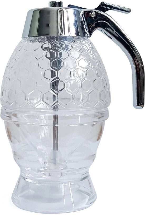 Dispensatore di miele senza perdite, contenitore di miele, pentola di miele con base standard, bella bottiglia di miele a forma di rete di miele.