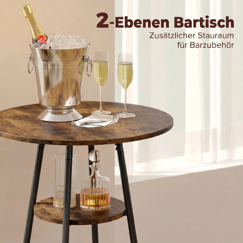 TAVOLO BAR Set da 2 con sgabelli imbottiti, struttura in metallo, Marrone rustico
